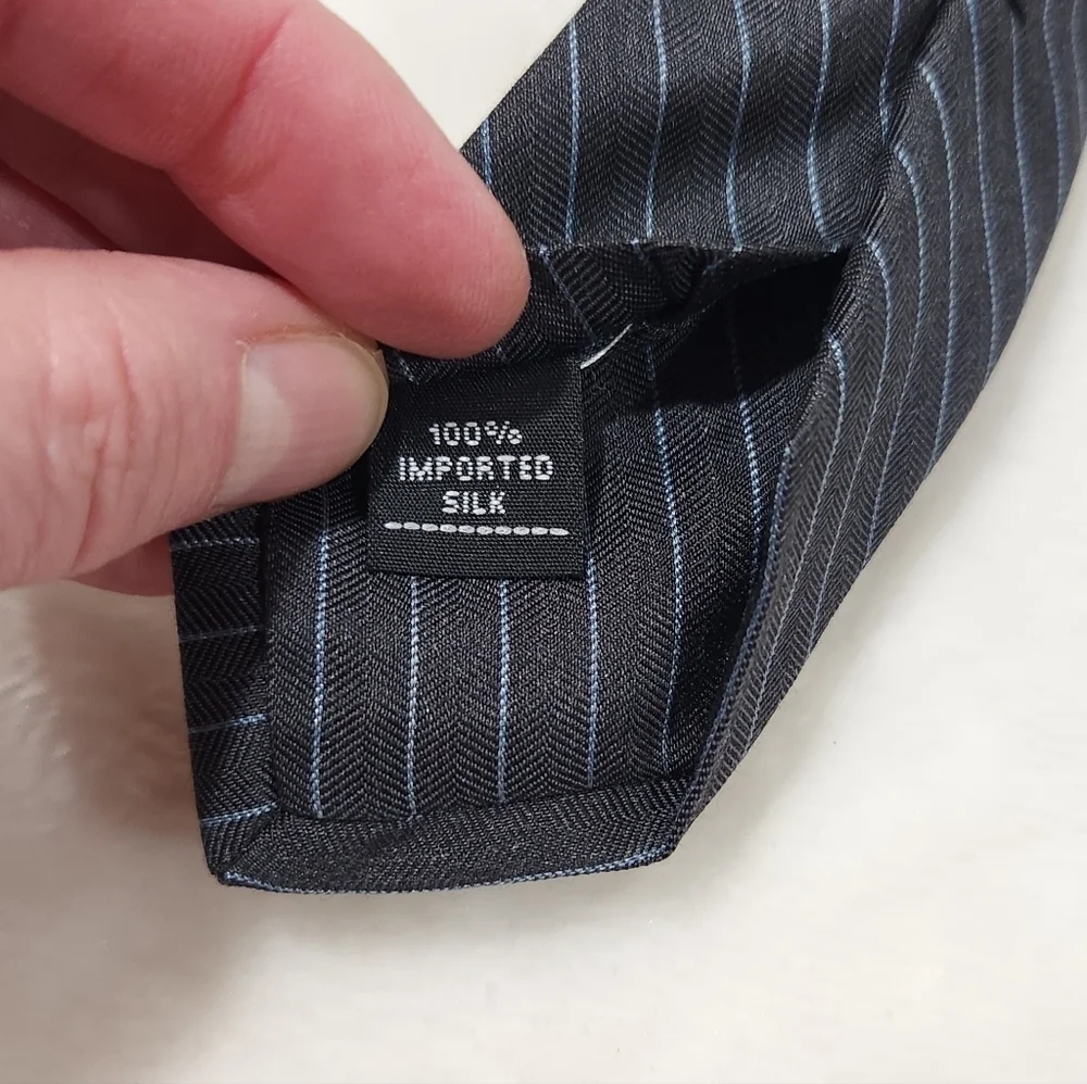 Michael Kors Silk Black With Blue Pinstripe Necktie Tie